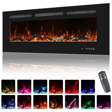 Imagem de Lareira Elétrica de Embutir A44x106L com Temporizador e Chamas Realista, 110V 1500W, Oxhark, Preta