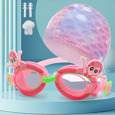 Imagem de Óculos de natação infantil para meninas e meninos, touca de natação de silicone para crianças, toucas de natação duráveis e confortáveis para crianças pequenas