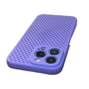 Imagem de Capa de telefone com refrigeração por dissipação de calor para iPhone 15 14 13 12 11 Pro Xs Max XR X Plus Capa macia de cor de contraste de malha respirável, roxa, para iPhone 15