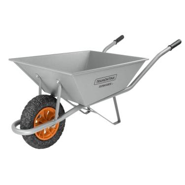 Imagem de Carrinho De Mão Tramontina Caçamba Extraforte Metalica Cinza 65 L, Braço Metalico E Pneu Maciço