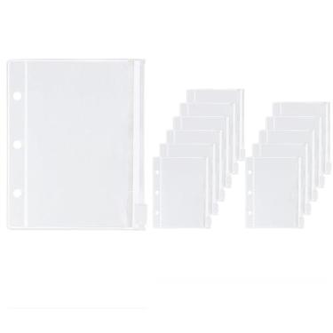 Imagem de 12 peças de mini bolsos para fichário, bolsos translúcidos de PVC com zíper, folhas soltas com 3 furos, envelopes econômicos para protetores organizam fotos, cartões, notas (geada)