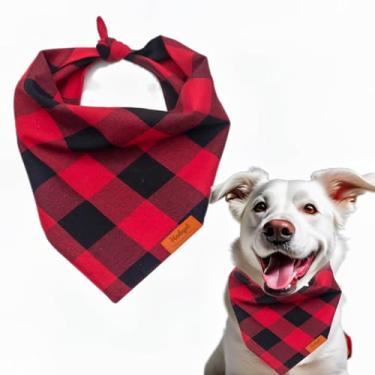 Imagem de Bandanas xadrez para cães de búfalo, pacote com 1 bandanas xadrez vermelha, lenço triangular de flanela de algodão espesso, bandana para cães e gatos pequenos, médios e grandes