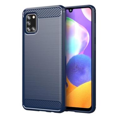 Imagem de EUAGVQY Capa para Samsung A31 Galaxy A31 de fibra de carbono macia TPU antiderrapante durável leve capa protetora para celular para Samsung Galaxy A31 (azul)
