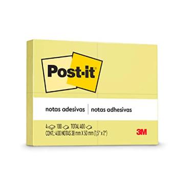 Imagem de Post-it, 3M, Blocos de Notas Adesivas, Amarelo, 38mm x 50mm, 400 folhas