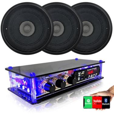 Imagem de 3 Caixas Som Ambiente 5  Preta Teto + amplificador Bt 2ch 40w - ORION