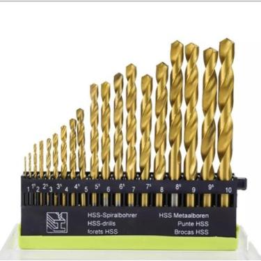 Imagem de Kit De Brocas 19 Peças 1mm A 10mm Titânio Hss Aço Rapido Com Estojo - 