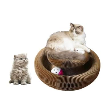 Imagem de Magic Organ Tábua dobrável para arranhar gatos, almofada de arranhar com bola Kring de brinquedo, arranhador interativo durável e reciclável para gatos