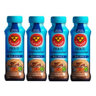 Imagem de Kit 4 Cappuccino Pronto Balance 3 Corações Zero Lactose 260ml