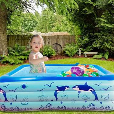 Imagem de Piscina Infantil Retangular 300 Litros P/ Crianças e Pets Em PVC Resis