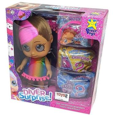 Imagem de Boneca Diver Surprise DOLLS Cabelo ROSA/CASTANHO Divertoys 8171