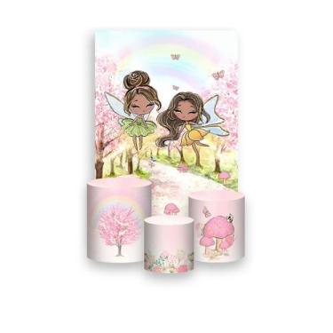 Imagem de Painel De Festa Vertical 1,50 x 2,20 + Trio De Capas Cilindro - Fadas 