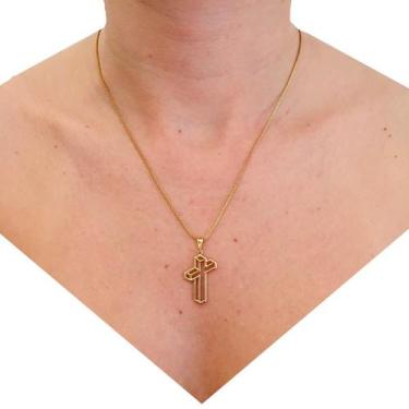 Imagem de Colar Correntinha Feminina Banhada a Ouro 18 k Pingente Cruz Crucifixo