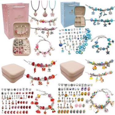 Imagem de Kit 66 Joias Coloridas P/ Montar Pulseiras Cordao+ Estojo - ZEM