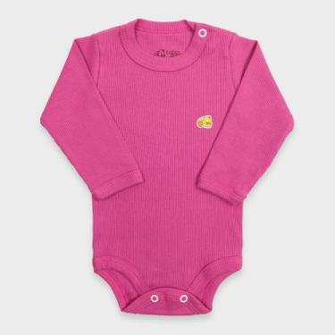 Imagem de Body Bebê Manga Longa em Malha Canelada - Baby Duck, RN, Pink