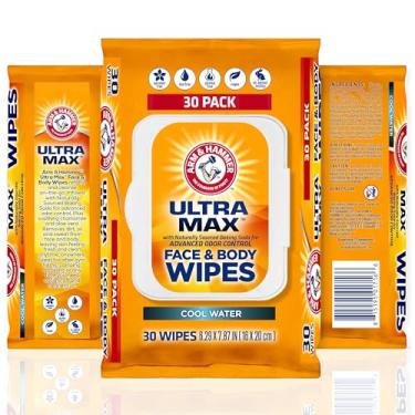 Imagem de Lenços de rosto e corpo Arm and Hammer para adultos - Desodorante Toalhetes 30 lenços para homens - Lençóis de banho para viagens, acampamento, academia e banho - Lençóis faciais sem álcool (água