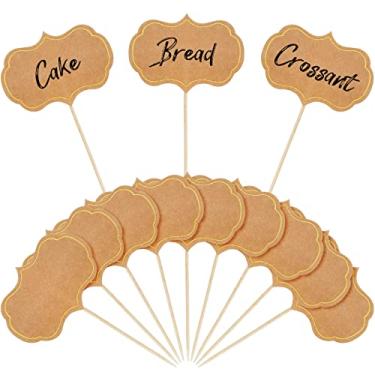 Imagem de 50 Peças Palitos de cupcake de lousa Palitos de bolo Marcadores de queijo Etiquetas de buffet para tabuleiro de charcutaria Placas de palito para casamento, festa de aniversário, mesa e decoração de jantar (Marrom)