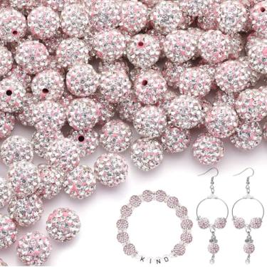 Imagem de 150 peças de contas de strass de 10 mm para fabricação de joias, contas de bola de discoteca Shamballa redondas brilhantes e brancas rosadas a granel, argila de cristal brilhante de Natal para