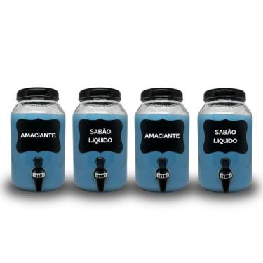 Imagem de Kit lavanderia 4 potes com torneira  sabão liquido, amaciante ou outro