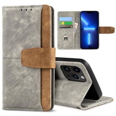 Imagem de GANGANPRO Coldre de couro para celular executivo para Vivo X200 Pro Mini, capa flip antiderrapante resistente a arranhões com suporte para cartão, capa carteira com suporte de 15 cm - cinza