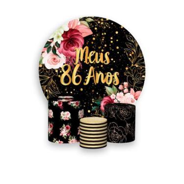 Imagem de Painel De Festa Redondo 1,50x1,50 + Trio De Capas Cilindro -  Meus 86 