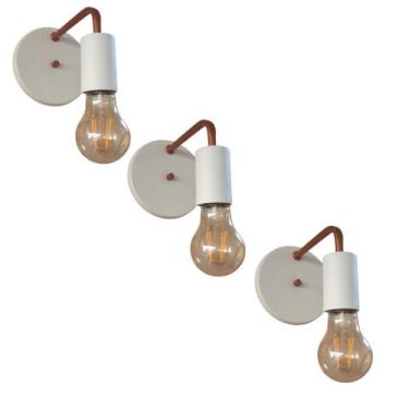 Imagem de Kit 3 Arandelas Parede Industrial Interna Slim Branco/Cobre - Poli Luz