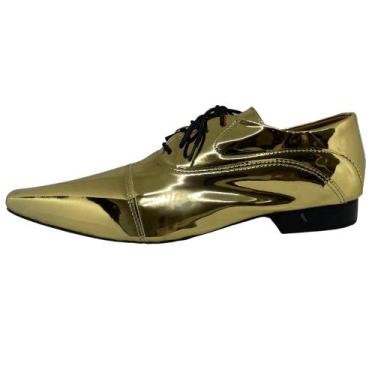 Imagem de Sapato Masculino Italiano Em Couro Social Executivo Ouro Laminado Luxu