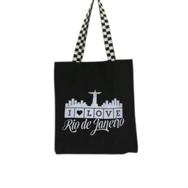 Imagem de Bolsa Ecobag 100% algodãoBlack I 3 RIODEJANEIRO alça xadrez - CARIOCA 