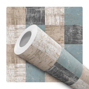 Imagem de Papel De Parede Adesivo Xadrez Colorido Rustico Efeito Madeira Elegant