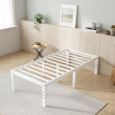 Imagem de Novilla Estrutura de cama de solteiro, estrutura de cama de plataforma de metal de 35 cm, tamanho solteiro com espaço de armazenamento embaixo da cama, suporte de ripas de aço resistente, montagem