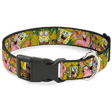 Imagem de Buckle-Down Coleira de gato Breakaway Bob Esponja Patrick Starfish Posa Abacaxi Dourado 22 a 35 cm 0,5 cm de largura