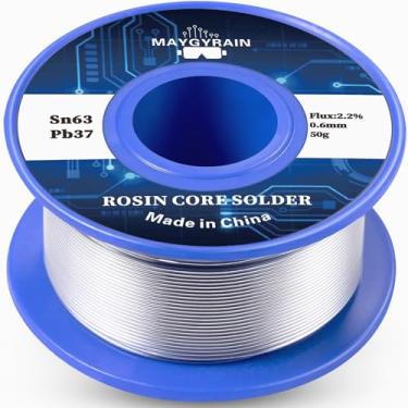 Imagem de Fio de solda 63/37, fio de resina de chumbo sem lavagem de alta pureza com fluxo de 2,2% para solda elétrica (0,6 mm 50 g)