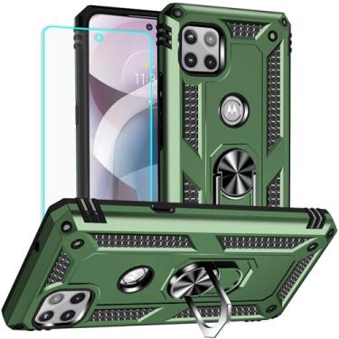 Imagem de Yiakeng Capa para Motorola One 5g Ace: Capa para Moto One 5g Ace com protetor de tela - Capas protetoras de nível militar com suporte de anel de dedo para Motorola One 5g UW Ace Case (verde militar)