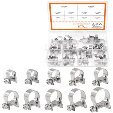 Imagem de 12 Pcs Mini Linha de Injeção de Combustível Aço Inoxidável Ajustável 8-10mm Faixa Braçadeira de Mangueira para Tubo de Gasolina Diesel Encanamento Automotivo (8-10mm)(Hose Clamp Kit)
