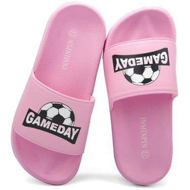 Imagem de INMINPIN Sandália infantil para meninos e meninas, com sprots de bola, ultraconfortável, praia, piscina, chuveiro, escorregador doméstico, ambientes internos e externos para fãs de esportes, Futebol,