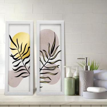 Imagem de Kit 2 Quadros Decorativos Lavabo Abstrato Ramos Minimalista Dourado Mo