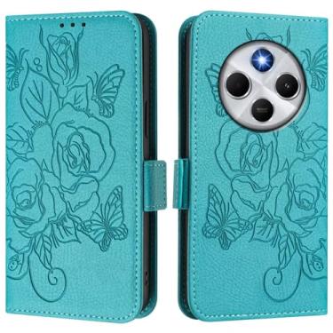 Imagem de Capa carteira rosa e borboleta em relevo para Xiaomi Poco C75, [bloqueio RFID] [suporta carregamento sem fio] 3 compartimentos para cartão e 1 compartimento para dinheiro, capa flip com fivela