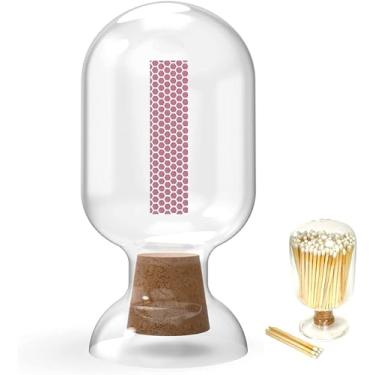 Imagem de Winecraft Frasco cloche de vidro de tamanho pequeno de 4 onças | contém fósforos de 2", cotonetes, palitos de dente, etc. | porta-fósforos decorativo de cabeça para baixo para exibição de ve