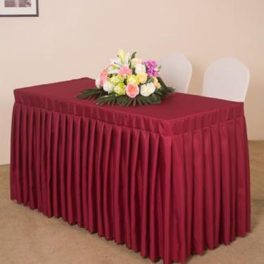 Imagem de Toalha de mesa retangular de cor sólida toalha de mesa com saia para conferências, escritório, hotel, exposição, toalha de mesa longa, lavável, protetor de mesa, vermelho, 40 x 140 cm