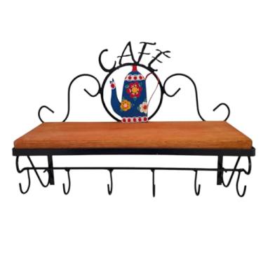 Imagem de Prateleira Rústica para Cantinho do Café feita em Ferro e Madeira - Azul