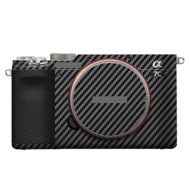 Imagem de JERXTTON Adesivo de capa de câmera para Sony A7C protetor de câmera película protetora antiarranhões decoração (fibra de carbono preta)