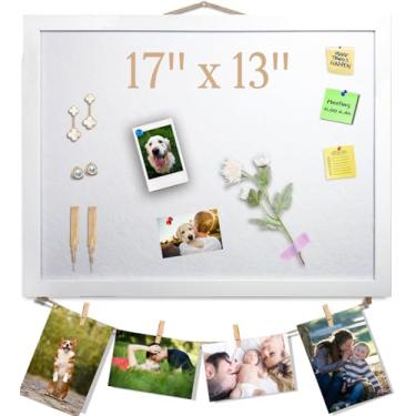 Imagem de Quadro de avisos branco de cortiça quadro de visão com feltro, quadro pequeno de 43 cm x 33 cm para paredes, mesa, joias, notas, coleção, fotos, escritório, moldura branca e placa de feltro branco, 1