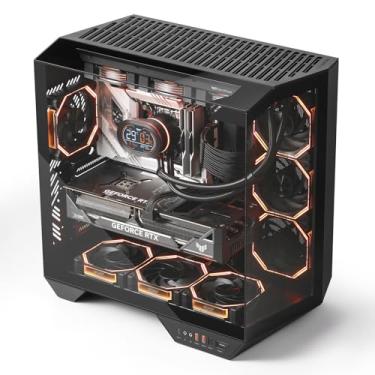 Imagem de darkFlash Capa para PC para jogos ATX Full-Tower, placa mãe com plugue traseiro, 1 ventilador PWM ARGB, vidro temperado panorâmico, radiadores de até 2 x 360 mm, preto com vidro temperado