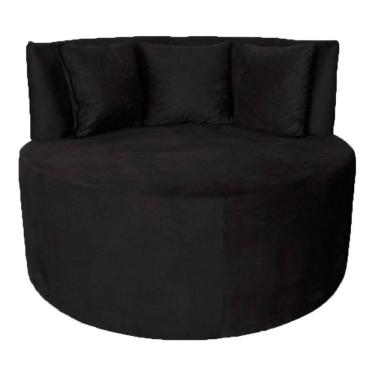 Imagem de Sofá Puff Chaise Estofada Redondo Barcelona Almofadas Suede Preto Eli Móveis E Decoração