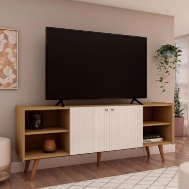 Imagem de Rack para Sala 160cm c/ Portas Frisadas Pés Madeira 100% MDF - GenialF