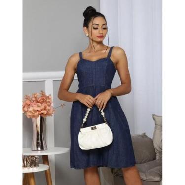 Imagem de Vestido Jeans Curto De Alça Fina Com Lastex - GATAS E GATSO JEANS, M