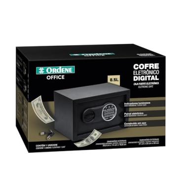Imagem de Ordene - Cofre Eletrônico Digital em Aço de 8,5 Litros, Cor Preta, Linha Office.