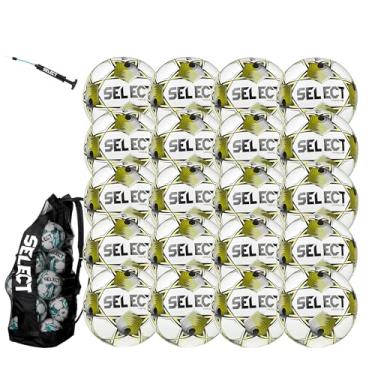 Imagem de SELECT Bola de futebol Viking DB, pacote com 20 bolas com bolsa de bolas e bomba de mão, branco/amarelo/preto NFHS V25, tamanho 5