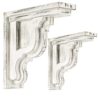 Imagem de DoubleFill Corbels de madeira para prateleiras de bancada, suportes de livros de fazenda, acabamento de madeira, prateleira vintage decorativa, branca, rústica, chique, 15 cm A x 4 cm L para