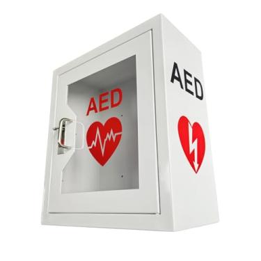 Imagem de Gabinete AED para montagem na parede, 35 x 19 x 30 cm, gabinete AED com placa de metal de aço de grau industrial, janela transparente para todas as marcas de desfibriladores DEA