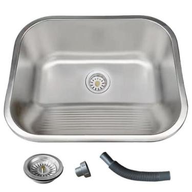 Imagem de Tanque Inox Lavanderia 55x45 Com Válvula Aço Inox Brinovar